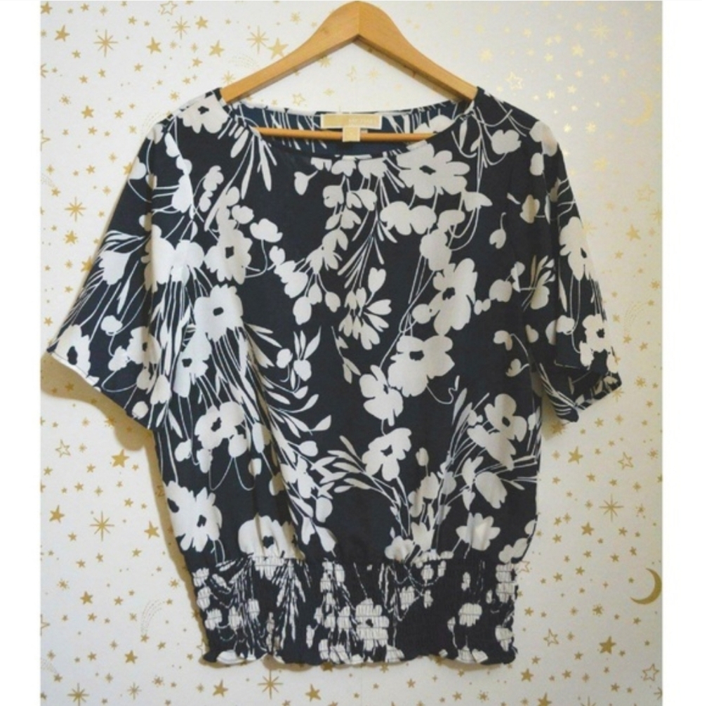 Michael Kors Navy Blue & White Floral Top Small